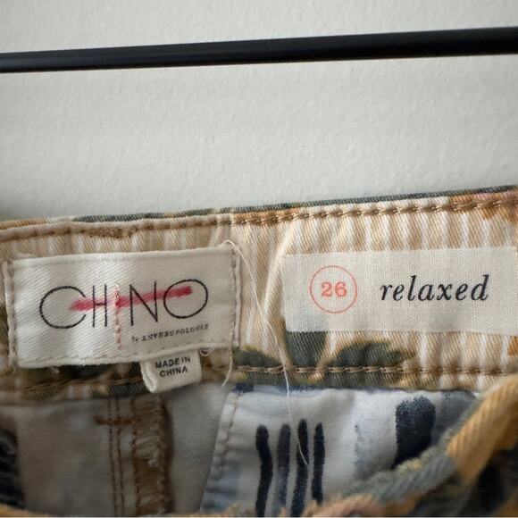 Anthropologie Chino Relaxed Pants Floral bird pattern cotton stretch zip button - Picture 9 of 11